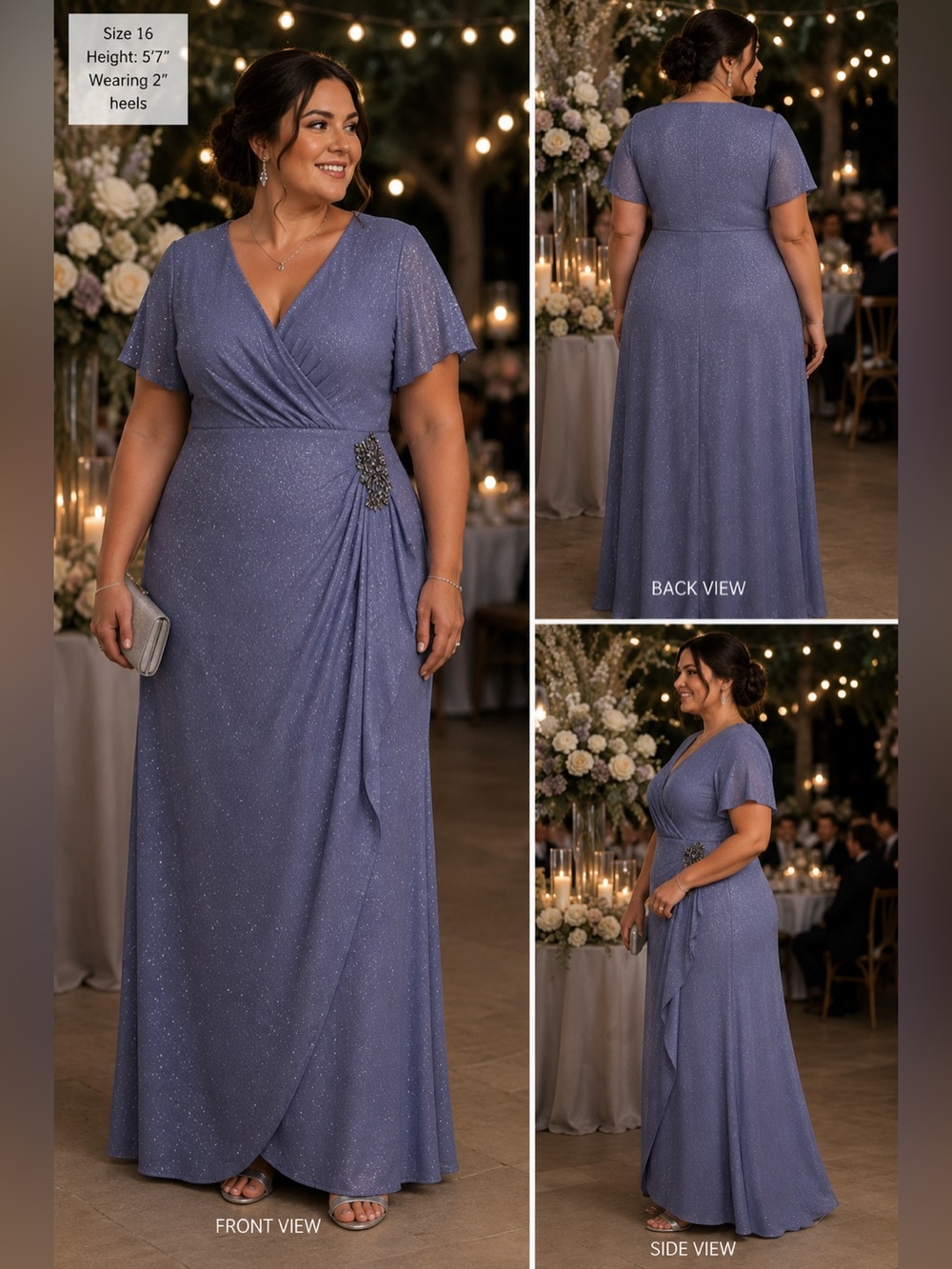 Plus-Size Glitter Wrap Maxi Dress in periwinkle Blue - Picture 3 of 16